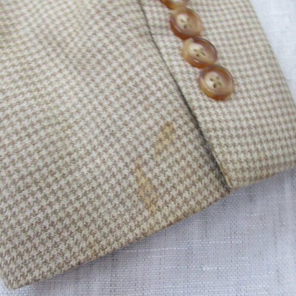 Brooks Brothers 346 Blazer Jacket Mens Beige Houndstooth Wool Single Breasted - Picture 9 of 13